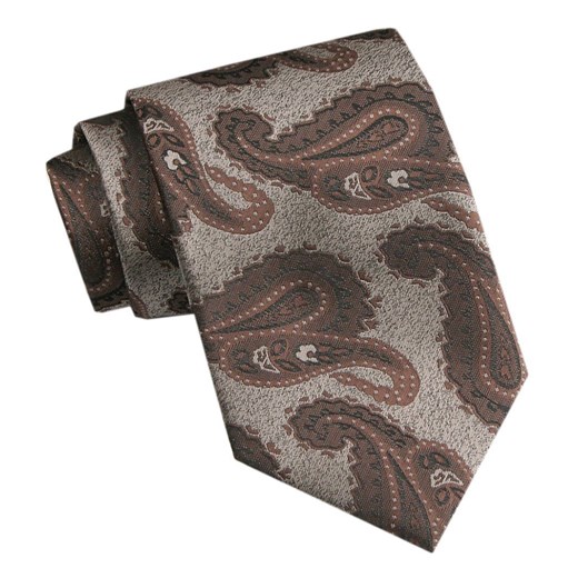 Elegancki Męski Krawat - Chattier - Beż i Brąz, Paisley KRCH1421 ze sklepu JegoSzafa.pl w kategorii Krawaty - zdjęcie 176030527