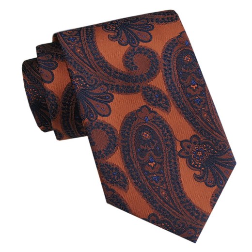 Elegancki Męski Krawat - Chattier - Pomarańcz w Duże Paisley KRCH1418 ze sklepu JegoSzafa.pl w kategorii Krawaty - zdjęcie 176030545