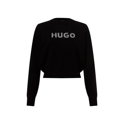 HUGO BLUE Damski sweter z dzianiny - Slogerix _B Kobiety czarny jednolity ze sklepu vangraaf w kategorii Swetry damskie - zdjęcie 176039487