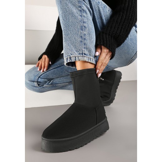 Czarne Płaskie Ocieplane Śniegowce z Elastyczną Cholewką Sevidia ze sklepu renee.pl w kategorii Śniegowce damskie - zdjęcie 176042505