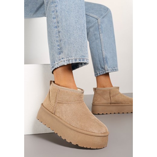 Ciemnobeżowe Krótkie Śniegowce na Platformie Ringnalda 36 born2be.pl