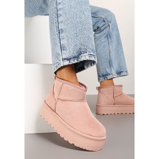 Różowe Krótkie Śniegowce na Platformie Lysindra ze sklepu born2be.pl w kategorii Śniegowce damskie - zdjęcie 176042789