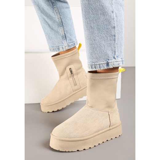 Śniegowce damskie Born2be na zamek beżowe casual 