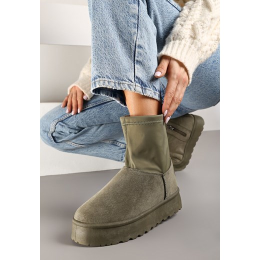 Zielone śniegowce damskie Born2be bez zapięcia 