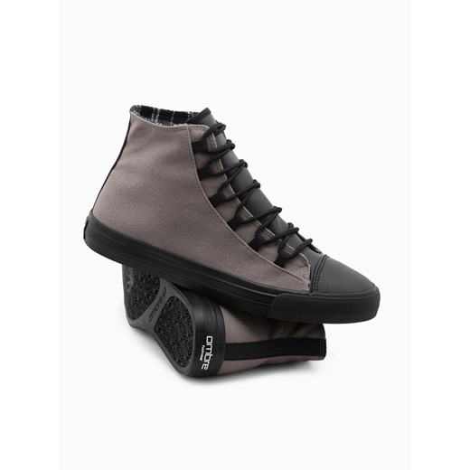 Buty męskie trampki z łączonych materiałów - grafitowe V8 OM-FOTH-0143 ze sklepu ombre w kategorii Trampki męskie - zdjęcie 176058535