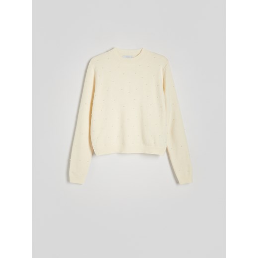 Reserved - Sweter z perełkami - kremowy Reserved L Reserved