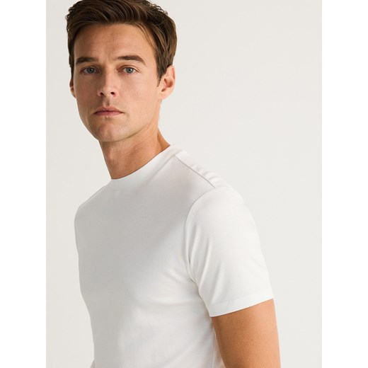 Reserved - T-shirt slim z merceryzowaną bawełną - złamana biel Reserved S Reserved