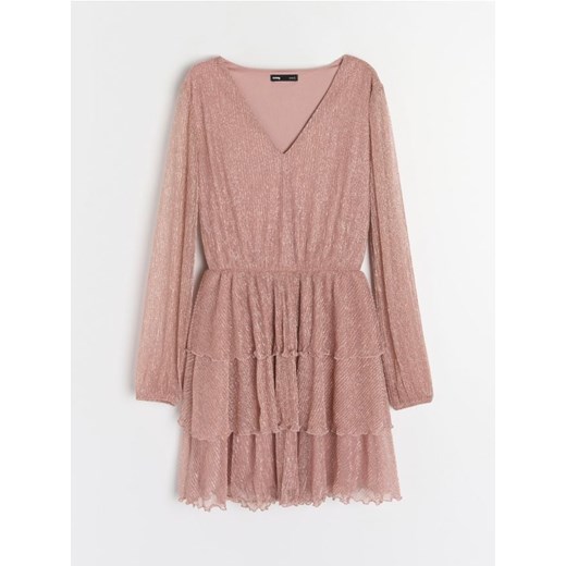 Sukienka Sinsay z długimi rękawami mini z dekoltem w serek 