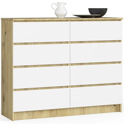 Komoda z szufladami do sypialni dąb artisan + biały - Sarleto 3X ze sklepu Edinos.pl w kategorii Komody - zdjęcie 176065187