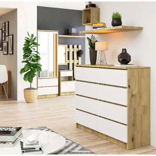 Komoda z szufladami do sypialni dąb artisan + biały - Dalmos 3X Elior One Size Edinos.pl