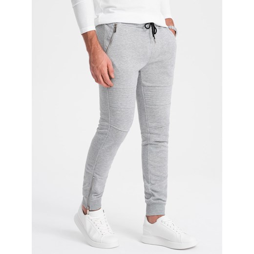 Spodnie męskie dresowe typu jogger - szary melanż V2 OM-PASK-22FW-004 ze sklepu ombre w kategorii Spodnie męskie - zdjęcie 176072548