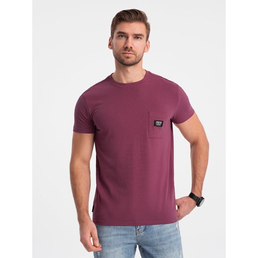 Męski casualowy t-shirt z naszytą kieszonką - ciemnoróżowy V5 OM-TSCT-0109 ze sklepu ombre w kategorii T-shirty męskie - zdjęcie 176074069