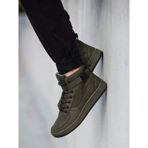 Buty męskie sneakersy za kostkę - khaki V4 T317 ze sklepu ombre w kategorii Buty sportowe męskie - zdjęcie 176074117