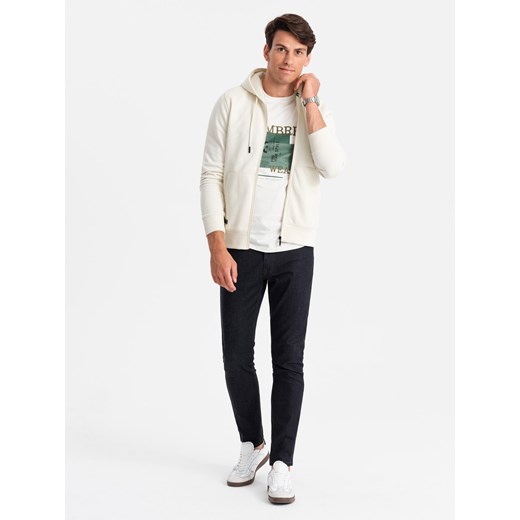 Męska rozpinana bluza dresowa BASIC – kremowa V5 OM-SSBZ-0160 ze sklepu ombre w kategorii Bluzy męskie - zdjęcie 176080519