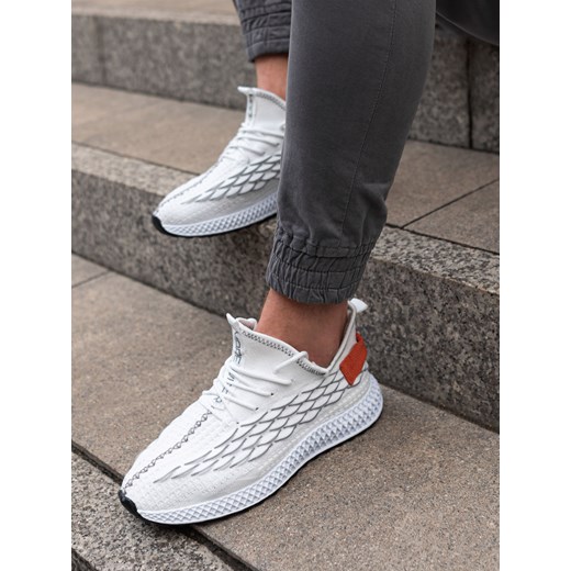 Lekkie buty męskie sneakersy sznurowane - białe V2 OM-FOKS-0141 ze sklepu ombre w kategorii Buty sportowe męskie - zdjęcie 176080615