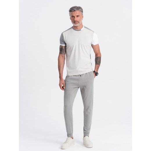 Męskie spodnie dresowe typu jogger - szare V8 OM-PABS-0173 ze sklepu ombre w kategorii Spodnie męskie - zdjęcie 176080897