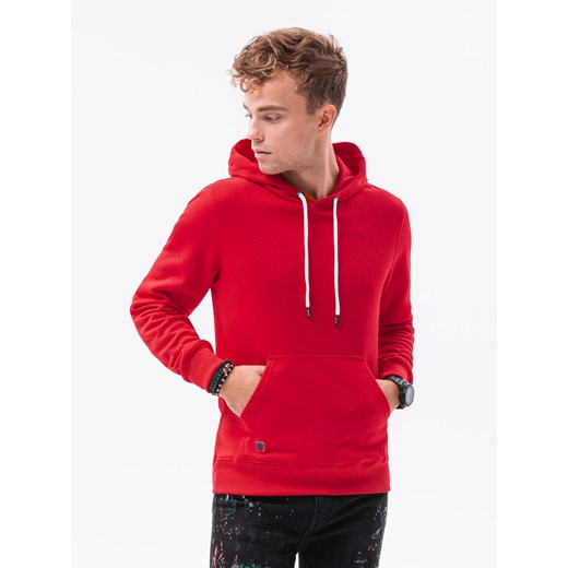 Bluza męska z kapturem BASIC - czerwona V5 OM-SSBN-0120 ze sklepu ombre w kategorii Bluzy męskie - zdjęcie 176080959
