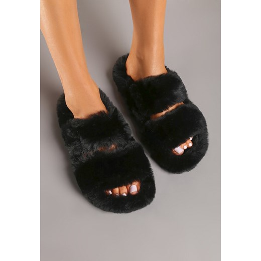 Czarne Kapcie z Futerkiem i Wkładką z Ekozamszu Esanira Renee 39 okazyjna cena renee.pl