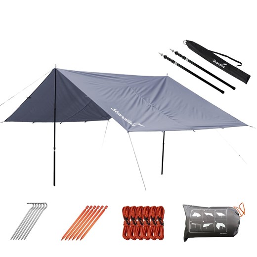 Płachta biwakowa tarp XL, 5m x 3m, z masztami teleskopowymi Skandika okazyjna cena Decathlon