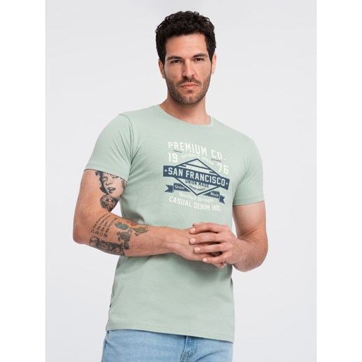 Bawełniany męski t-shirt z nadrukiem San Francisco – miętowy V2 OM-TSPT-0120 L ombre