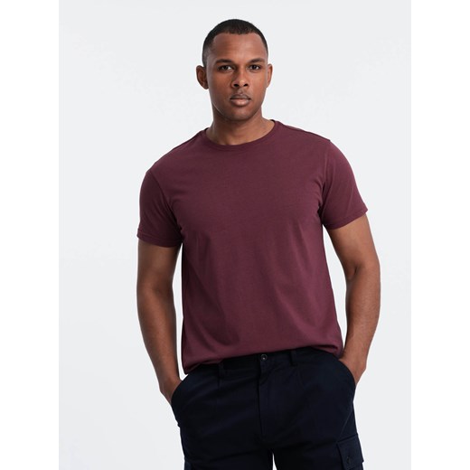 Klasyczny T-shirt męski bawełniany BASIC - bordowy V10 OM-TSBS-0146 ze sklepu ombre w kategorii T-shirty męskie - zdjęcie 176228487