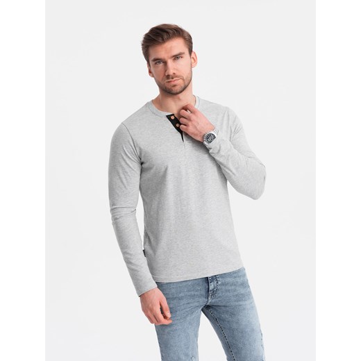 Męski longsleeve z guzikami przy dekolcie - szary melanż V8 OM-LSCL-0107 M ombre