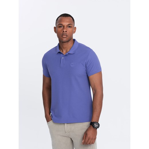 Jednokolorowa koszulka polo męska BASIC z dzianiny pique - fioletowa V12 XXL ombre