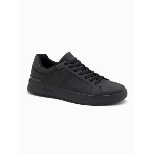 Casualowe jednolite buty męskie z eko nubuku – czarne V4 OM-FOCS-0151 ze sklepu ombre w kategorii Trampki męskie - zdjęcie 176237606