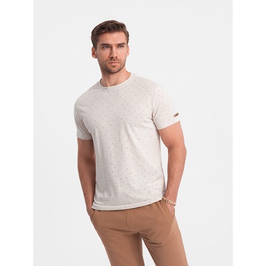 T-shirt męski fullprint z kolorowymi literami - jasnobeżowy V1 OM-TSFP-0185 XL ombre okazyjna cena