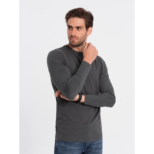 Męski longsleeve BASIC z okrągłym dekoltem - grafitowy V6 OM-LSBL-0106 ze sklepu ombre w kategorii T-shirty męskie - zdjęcie 176237648