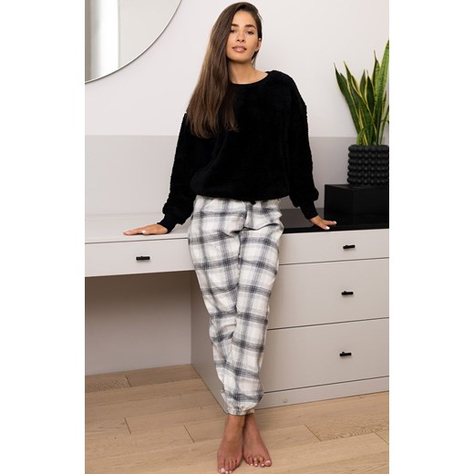 Ciepła piżama damska polarowa bluza Meredith, Kolor czarno-szaro-biały, Rozmiar S, SENSIS ze sklepu Intymna w kategorii Piżamy damskie - zdjęcie 176245658