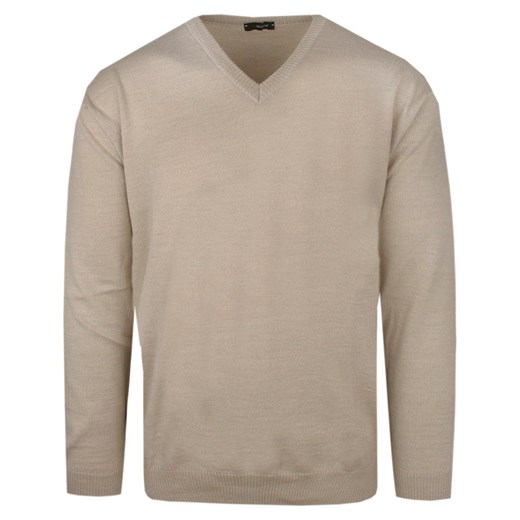 Męski Sweter Wełniany (V-neck) - Max Sheldon - Jasny Beż SWKNGS10443melanzjasbezV ze sklepu JegoSzafa.pl w kategorii Swetry męskie - zdjęcie 176245807