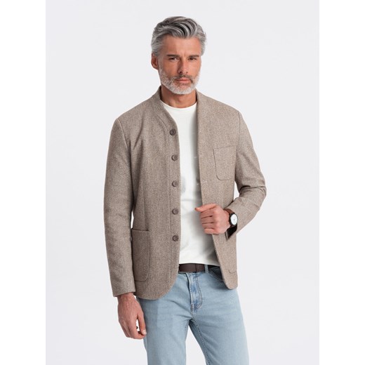 Stylowa marynarka męska bez klap - jasnobrązowa V2 OM-BLZB-0124 L ombre