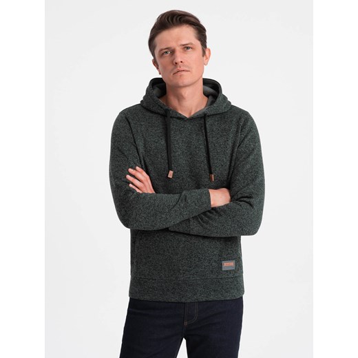 Bluza męska nierozpinana kangurka z kapturem - oliwkowy melanż V3 OM-SSNZ-0147 ze sklepu ombre w kategorii Bluzy męskie - zdjęcie 176245998