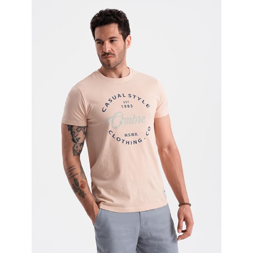 T-shirt męski z nadrukiem Ombre Casual Style – jasnoróżowy V3 OM-TSPT-0144 XXL ombre