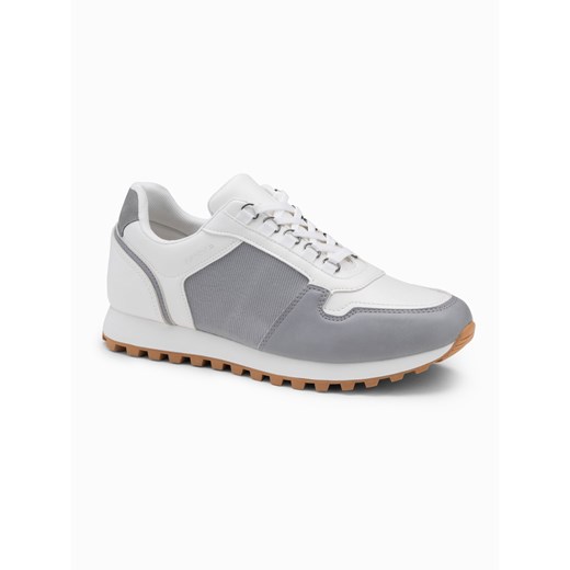 Patchworkowe buty męskie sneakersy z łączonych materiałów – biało-szare V3 OM-FOSL-0144 ze sklepu ombre w kategorii Buty sportowe męskie - zdjęcie 176246118
