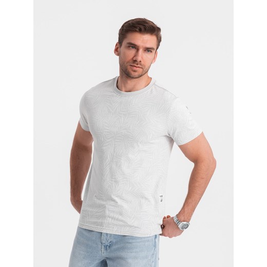Męski t-shirt fullprint w liście palmy - szary V2 OM-TSFP-0182 ze sklepu ombre w kategorii T-shirty męskie - zdjęcie 176246175