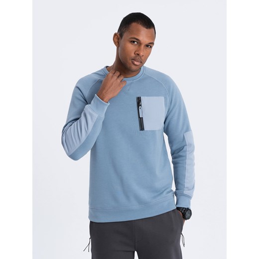 Bluza męska z reglanowym rękawem - jasnoniebieska V3 OM-SSNZ-0122 ze sklepu ombre w kategorii Bluzy męskie - zdjęcie 176246215