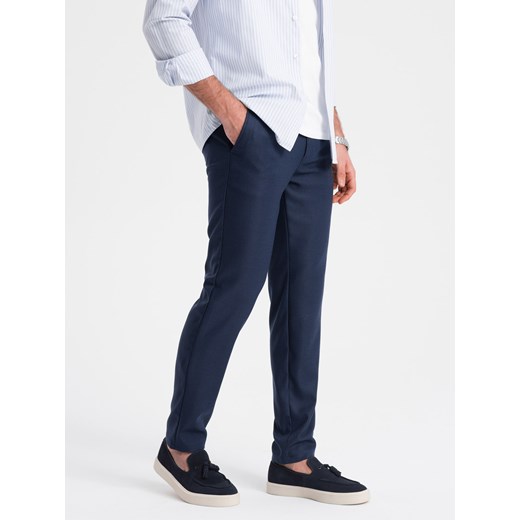 Spodnie męskie klasyczne chino SLIM FIT - granatowe V1 OM-PACP-0182 ze sklepu ombre w kategorii Spodnie męskie - zdjęcie 176246556