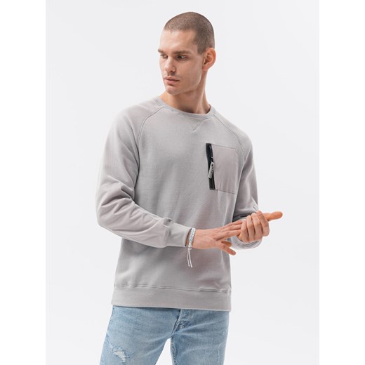 Bluza męska bez kaptura - jasnoszara B1151 ze sklepu ombre w kategorii Bluzy męskie - zdjęcie 176246587