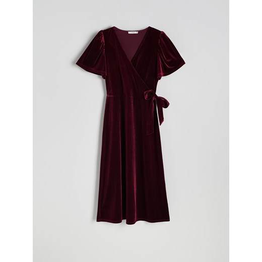 Reserved - Aksamitna sukienka z wiązaniem - bordowy Reserved XL Reserved