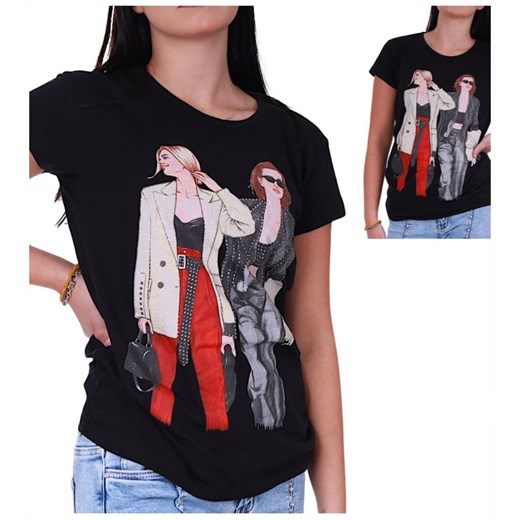 Czarna bawełniana koszulka t-shirt z dziewczynami /H2 K23 ub793S191/ M okazja Pantofelek24.pl