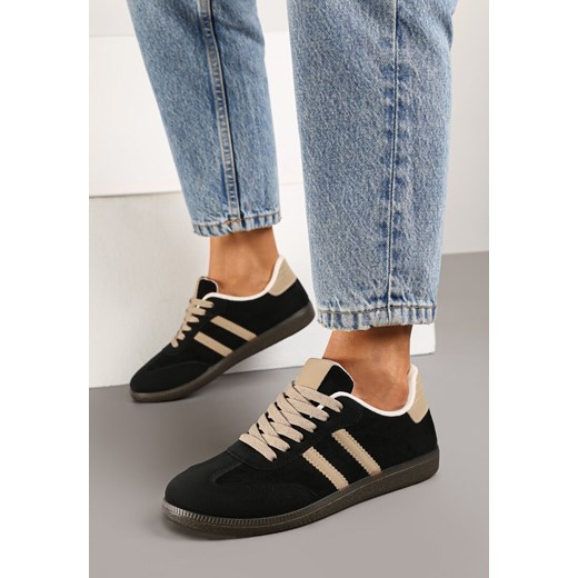 Czarne Sneakersy z Imitacji Zamszu na Płaskiej Podeszwie Memeriana ze sklepu born2be.pl w kategorii Buty sportowe damskie - zdjęcie 176258789