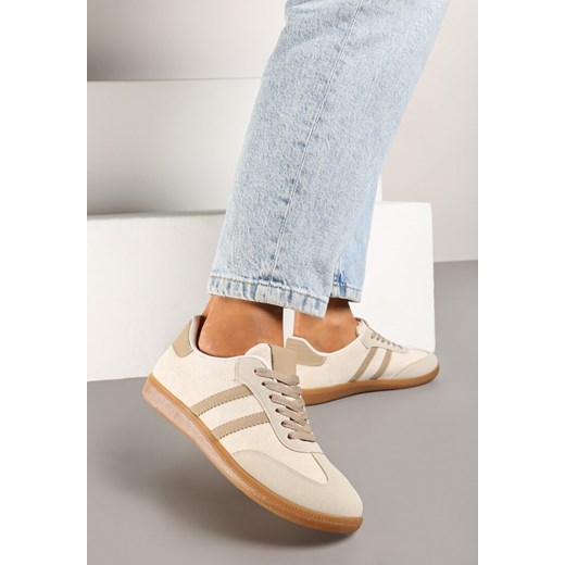 Beżowe Sneakersy z Imitacji Zamszu na Płaskiej Podeszwie Memeriana ze sklepu born2be.pl w kategorii Buty sportowe damskie - zdjęcie 176258795