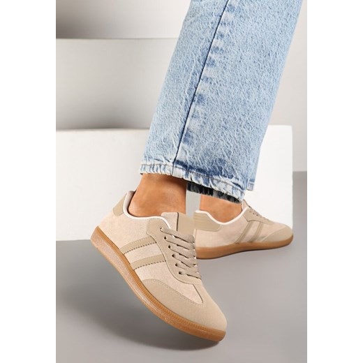 Ciemnobeżowe Sneakersy z Imitacji Zamszu na Płaskiej Podeszwie Memeriana ze sklepu born2be.pl w kategorii Buty sportowe damskie - zdjęcie 176258807
