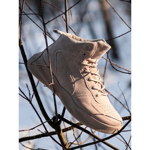 Buty męskie sneakersy wysokie - beżowe V1 T380 ze sklepu ombre w kategorii Buty sportowe męskie - zdjęcie 176261356