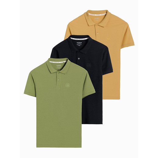 Zestaw koszulek męskich polo z dzianiny pique 3-pak - mix V21 Z28 M ombre