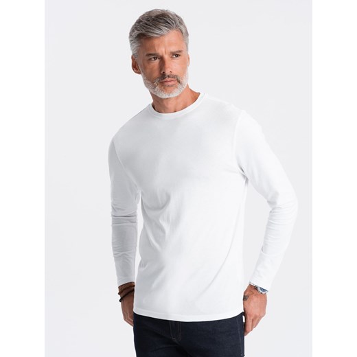 Longsleeve męski BASIC z okrągłym dekoltem - biały V4 OM-LSBL-0106 ze sklepu ombre w kategorii T-shirty męskie - zdjęcie 176261475