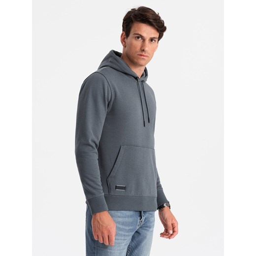 Bluza męska dresowa kangurka z kapturem BASIC – grafitowa V11 OM-SSBN-0161 ze sklepu ombre w kategorii Bluzy męskie - zdjęcie 176261588