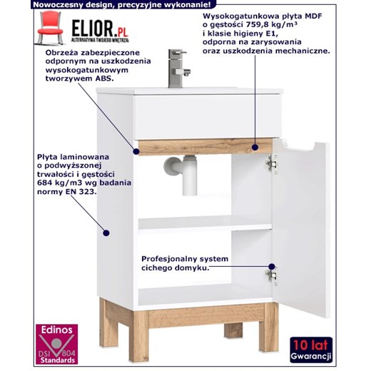 Szafka pod umywalkę stojąca Marsylia 3X 50 cm - Biały połysk Elior One Size Edinos.pl